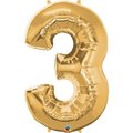Anagram Anagram 87822 44 in. Number 3 Gold Shape Air Fill Foil Balloon 87822